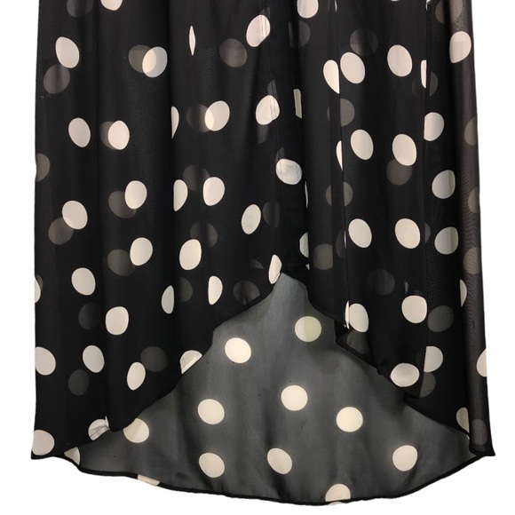 Show Me Your Mumu Black/Tan Polka Dot Sheer High Low Sleeveless Maxi Shift Dress - Picture 4 of 5